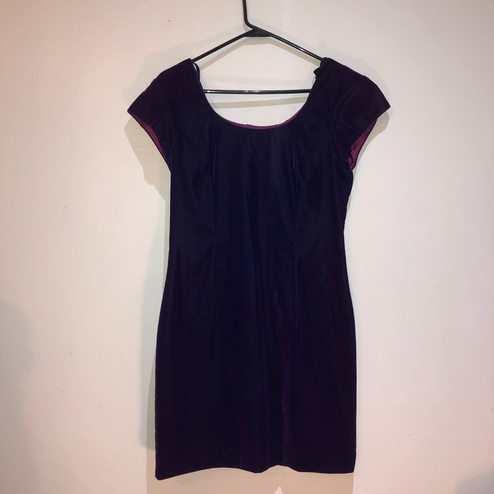 Vintage 80s DE LARU Purple Velvet Bow Goth Dress NWT 6